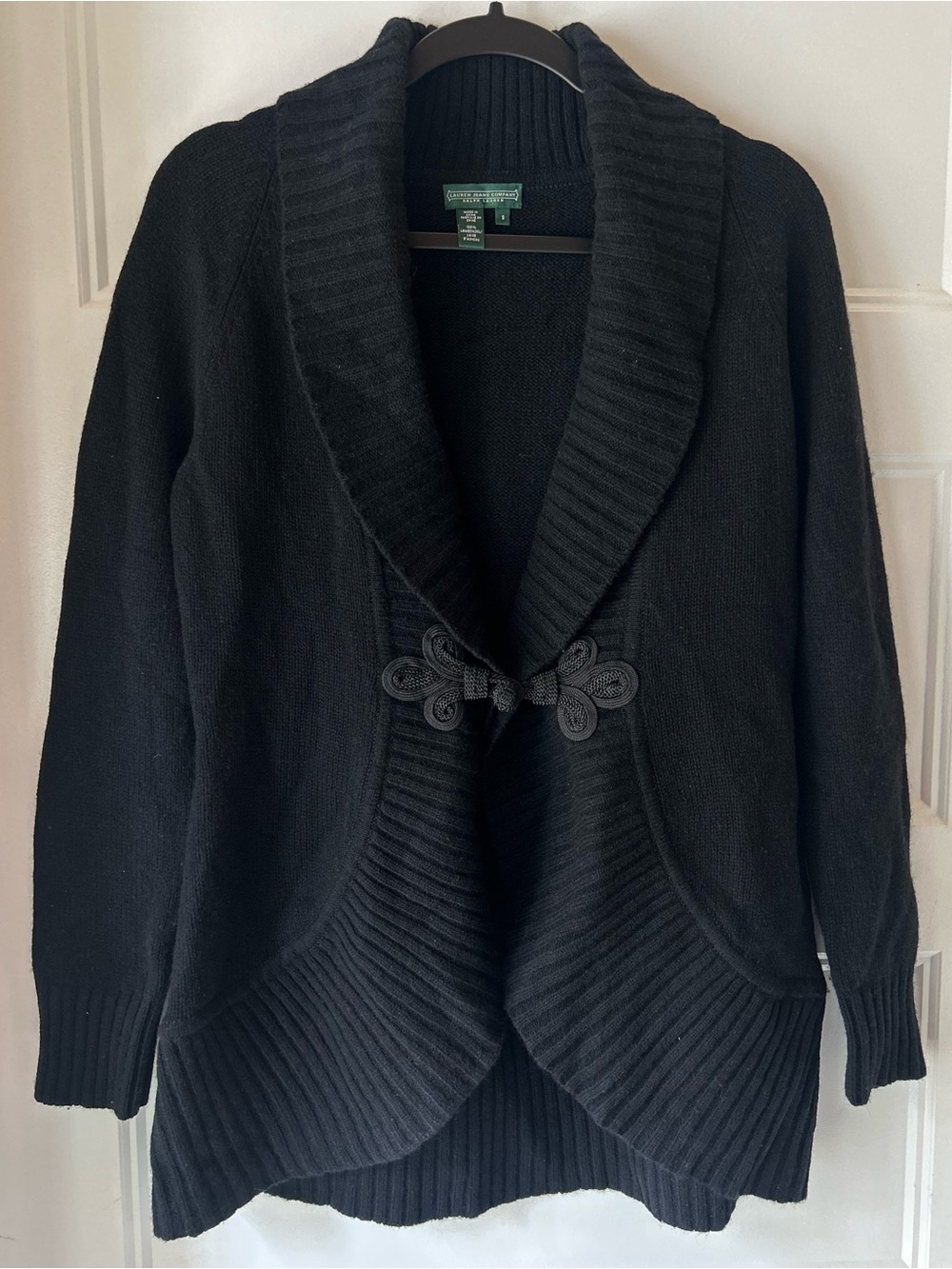 Lauren Jeans Co Ralph Lauren Black Lambswool Shawl Collar Frog Cardigan S